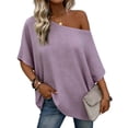 thumbnail image 4 of Puyaiuu Women Casual Off Shoulder Tops, Short Sleeve Asymmetrical Blouses with Solid Color, Lightweight Linen Feel Shirts for Summer Spring, Daily Work Party Vacation Outfits Gift, 4 of 7