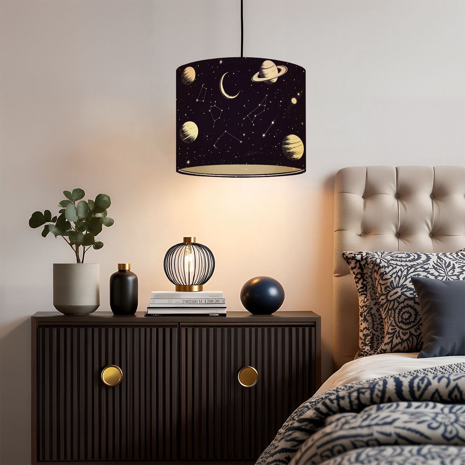 Linen Drum Lamp Shades Space seamless beautiful galaxy stars planets constellations 13" x 13" x 10" Lampshade for Table Lamps Floor Lamps Lamp Shade Replacement Easy Assembly Required