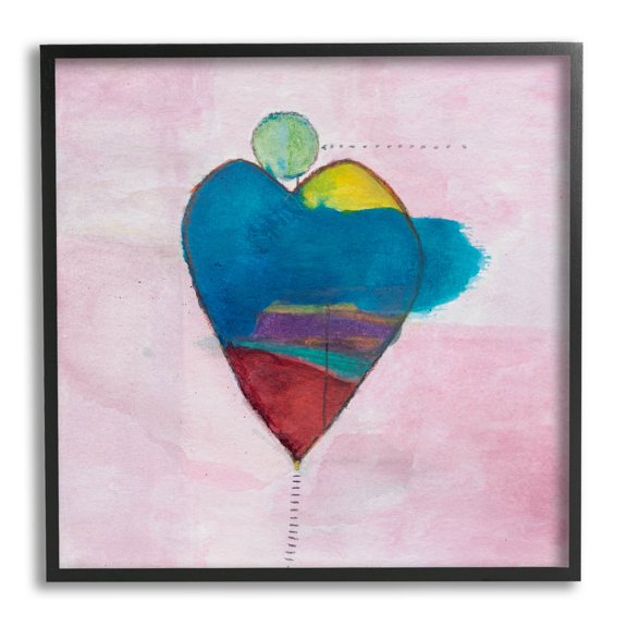 Pink Contemporary Heart Circle Abstract Painting Black Framed Art Print Wall Art