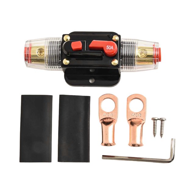 1Packs Auto Inline Fuse Breaker with Wire Lugs and Heat Shrink Tube 12V-24V DC 50A