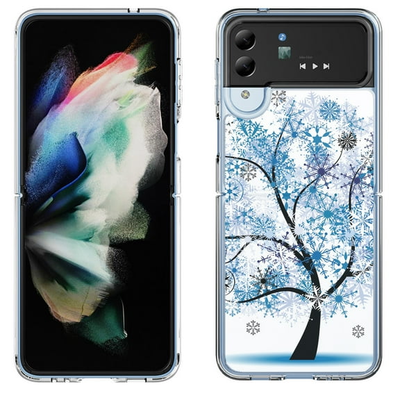 Shockproof Bumper Phone Case for Samsung Galaxy Z Flip 4 5G, by OneToughShield ® - Snowflakes Tree