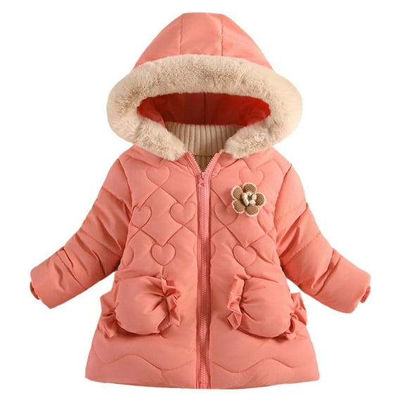 Ugoldhm Girls Winter Coat, Faux Fur Hooded Cotton Parka Jacket, Warm Thick Outerwear for Toddler Kids