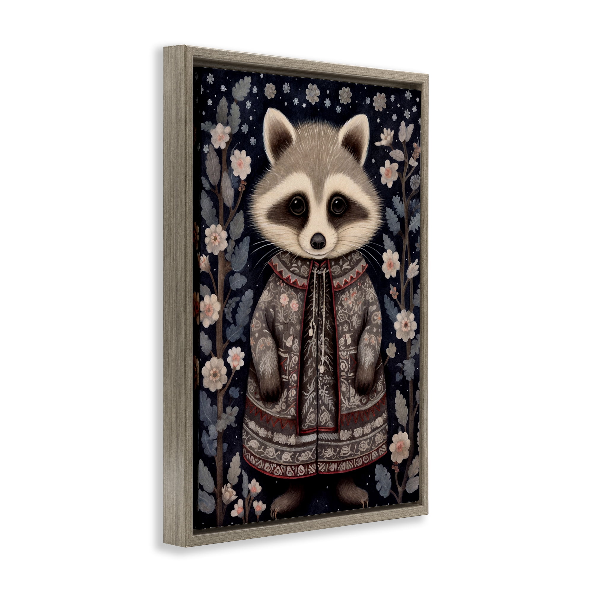 Stupell Industries Woodland Pattern Raccoon Animals & Insects Painting Brown Floater Framed Art Print Wall Art, 17 x 25