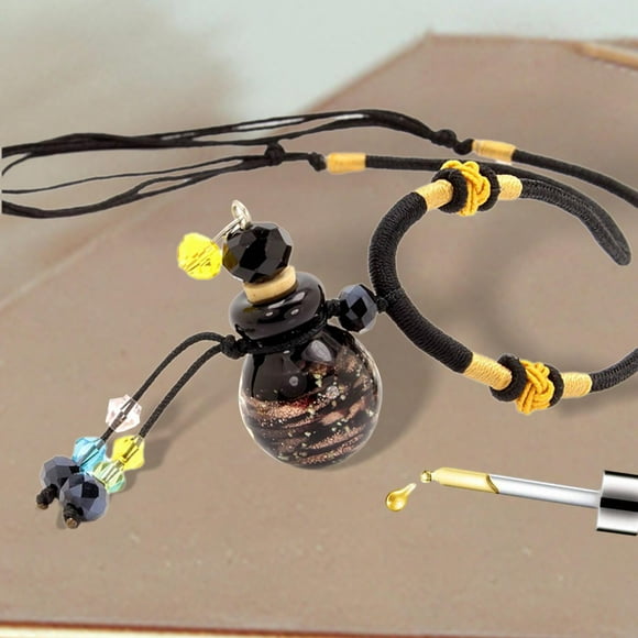 con colgante de difusor de aceite esencial en forma de calabaza de vidrio para mujer con cordón extensible Adorno decorativo 1 ml Frascos de Negro Colco Difusor de aceite esencial