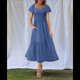 thumbnail image 5 of Vestido de Verano para Mujer, Estilo Bohemio, con Escote Cuadrado, Mangas Abullonadas, Fruncido, Corte A, Modesto, con Bolsillos, Azul Marino, Talla XXL, 5 of 8