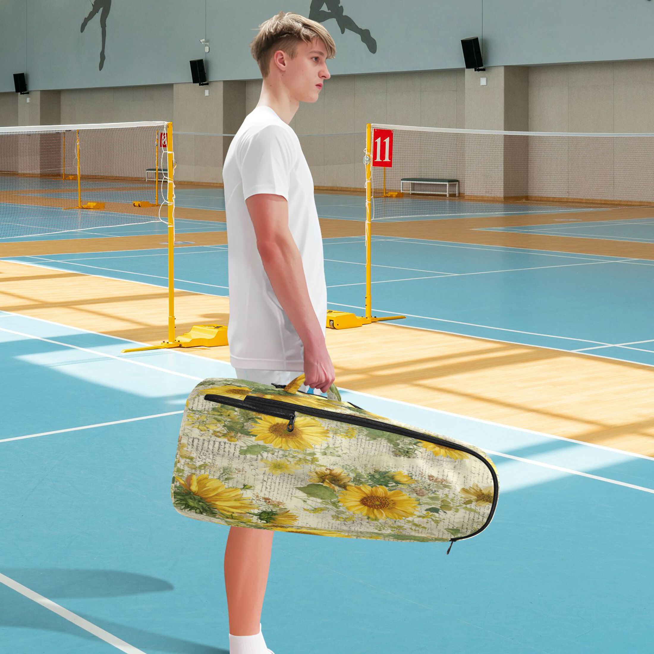 2 Racquet Holder Tennis Backpack Tennis Racket Covers Gym Bags Vintage Faded Sunflowers