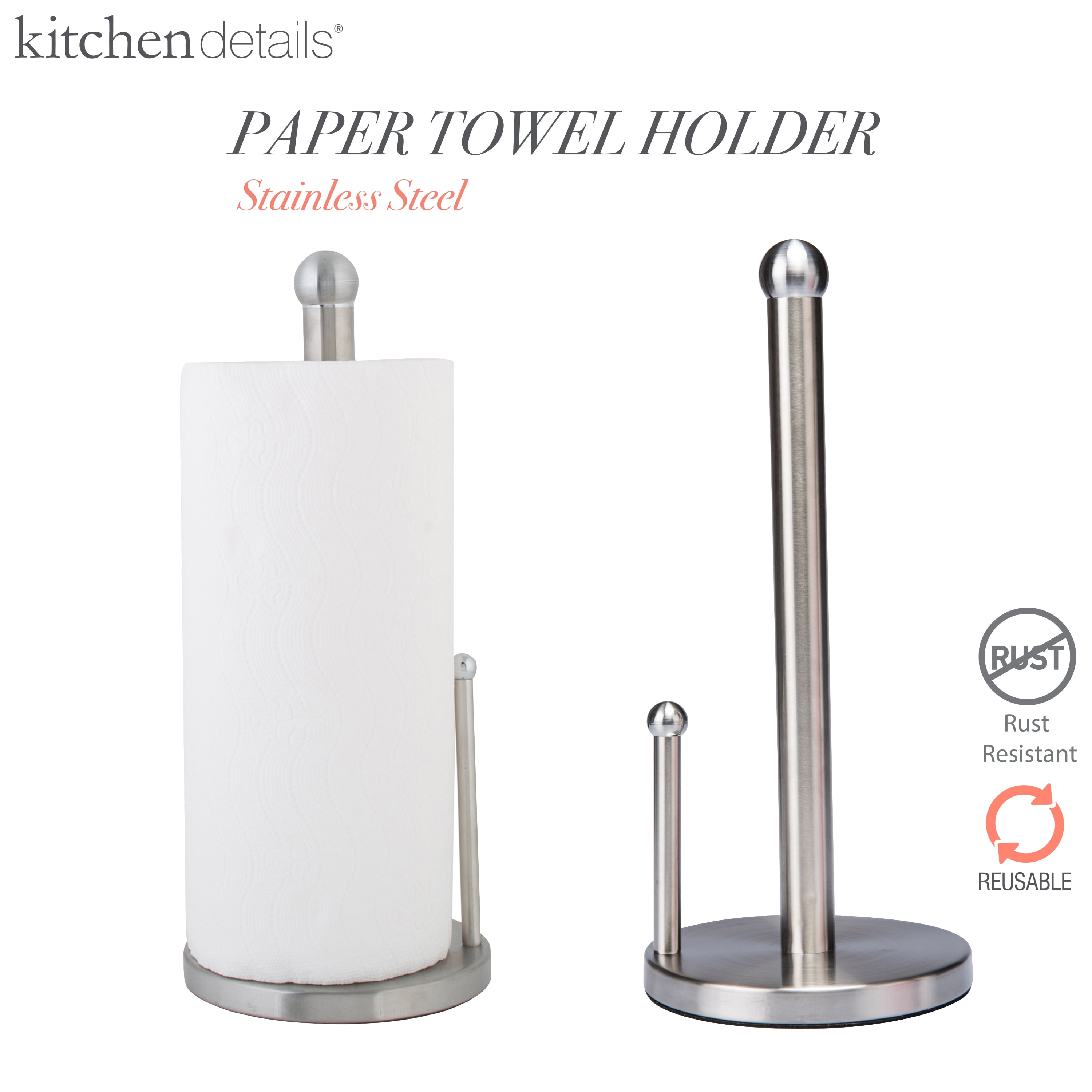 Juvale Countertop Paper Towel Holder For Kitchen Organization, Vertical Stainless  Steel Holder For Home Décor, Withtension Arm, Weighted Base, 6x12 In :  Target