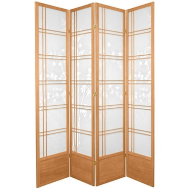 7 ft. Premium Japanese Design Bamboo Tree Print Screen - Natural - 4 Panels