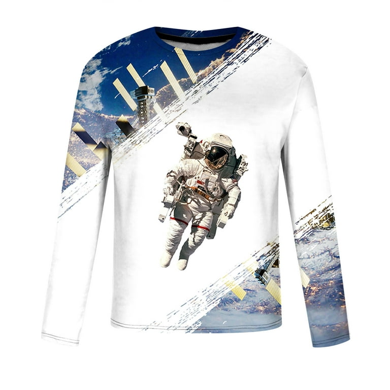 cllios Long Sleeve Shirts for Men 3D Space Graphic Top Casual Crew Neck  Color Block Novelty Tee Slim Fit T-shirt 