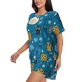 thumbnail image 2 of Wukai Cute Colorful Owls And Trees Women's Pajama Set,Short-Sleeve Top and Shorts with Elastic Waistband and Pockets for Loungewear, Yoga, and Casual Wear-X-Large, 2 of 8