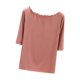 thumbnail image 2 of Fiudx Camisas para Mujer Camiseta Holgada con Cuello de Una Línea de Color Sólido para Mujer y para Mujer Top de Manga Media de Primavera y Verano Top/Shir de Hombro de Una Línea de Manga Corta, 2 of 5