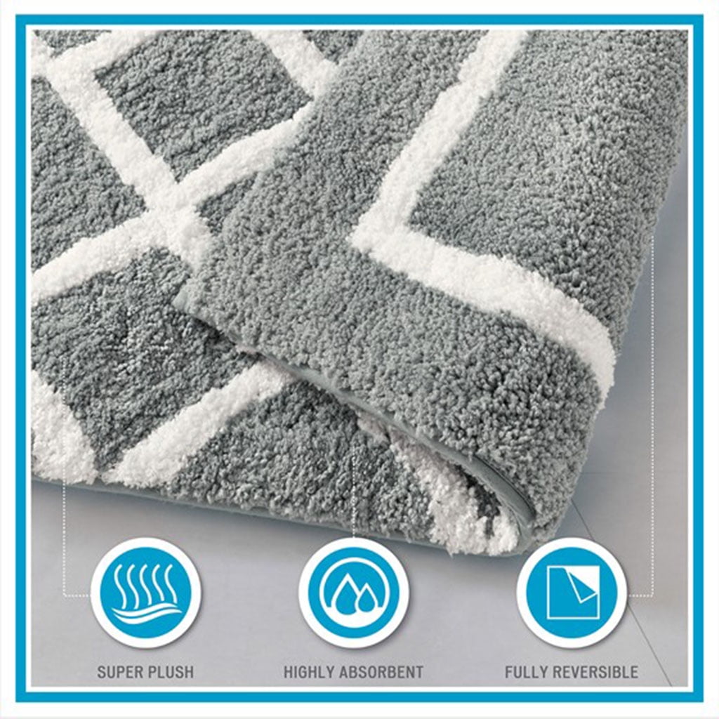 MAYEERTY Bathroom Rug, Reversible High Pile Tufted Microfiber Bath Mat, Grey, 21"W x 34"L
