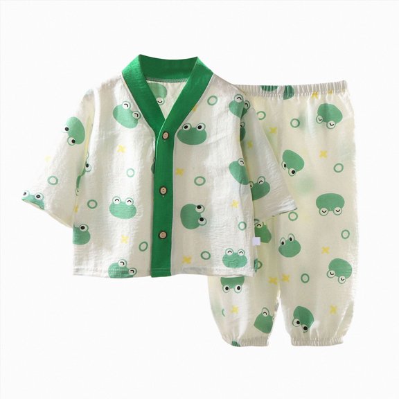 Splozh Summer Pjs for Girls 1-16 Years Girls' Summer Pajama Set Long Sleeve Tops Pants Air Conditioning Set,Green,18-24 Months