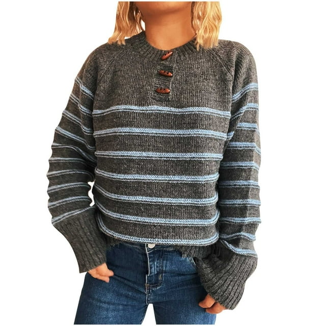 Chandail Rayé pour Femmes, Chandail à Manches Longues en Tricot Ample