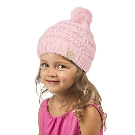 Off White Winter Beanie - Gravity Threads CC Kids Cable Knit Thick Soft Beanie w/ Pom
