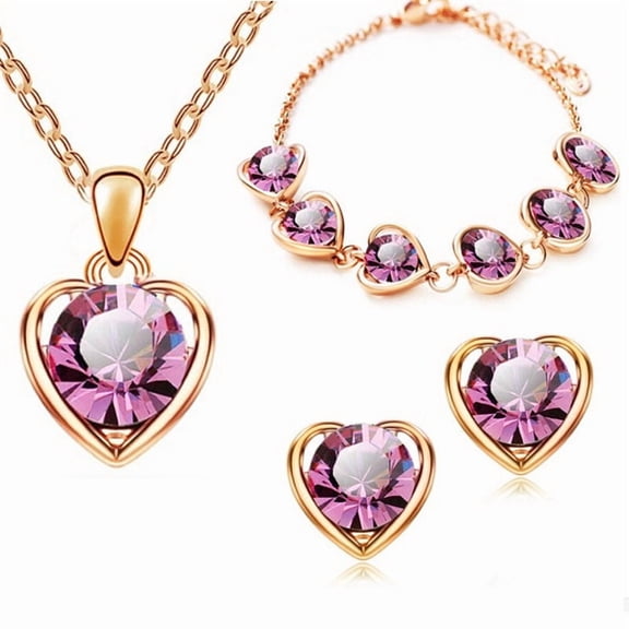 Faty-T Silver Wedding Jewelry Set Rhinestone Necklace Earrings Bracelet Sets Prom Formal Costume Jewelry for Women and Brides