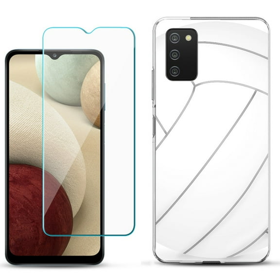Slim-Fit TPU Phone Case Compatible with Samsung Galaxy A02s, with Tempered Glass Screen Protector, by OneToughShield ® - Volleyball