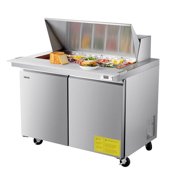 VEVOR 48"W Commercial Refrigerator, 12.5 Cu. Ft Sandwich Prep Refrigerated Table,Mega Top Food Prep Fridge with 18 Pans and Cutting Board,Stainless Steel Salad Prep Cooler for Restaurant,Food Truck