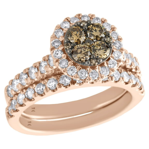 14K Rose Gold Brown Diamond Bridal Set Engagement Ring   Wedding Band 1.50 CT