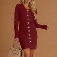 thumbnail image 7 of Ygbgbb Women's Knitted Cedar Pullover Button Long Sleeved V-Neck Dress (Wine,XXL), 7 of 7