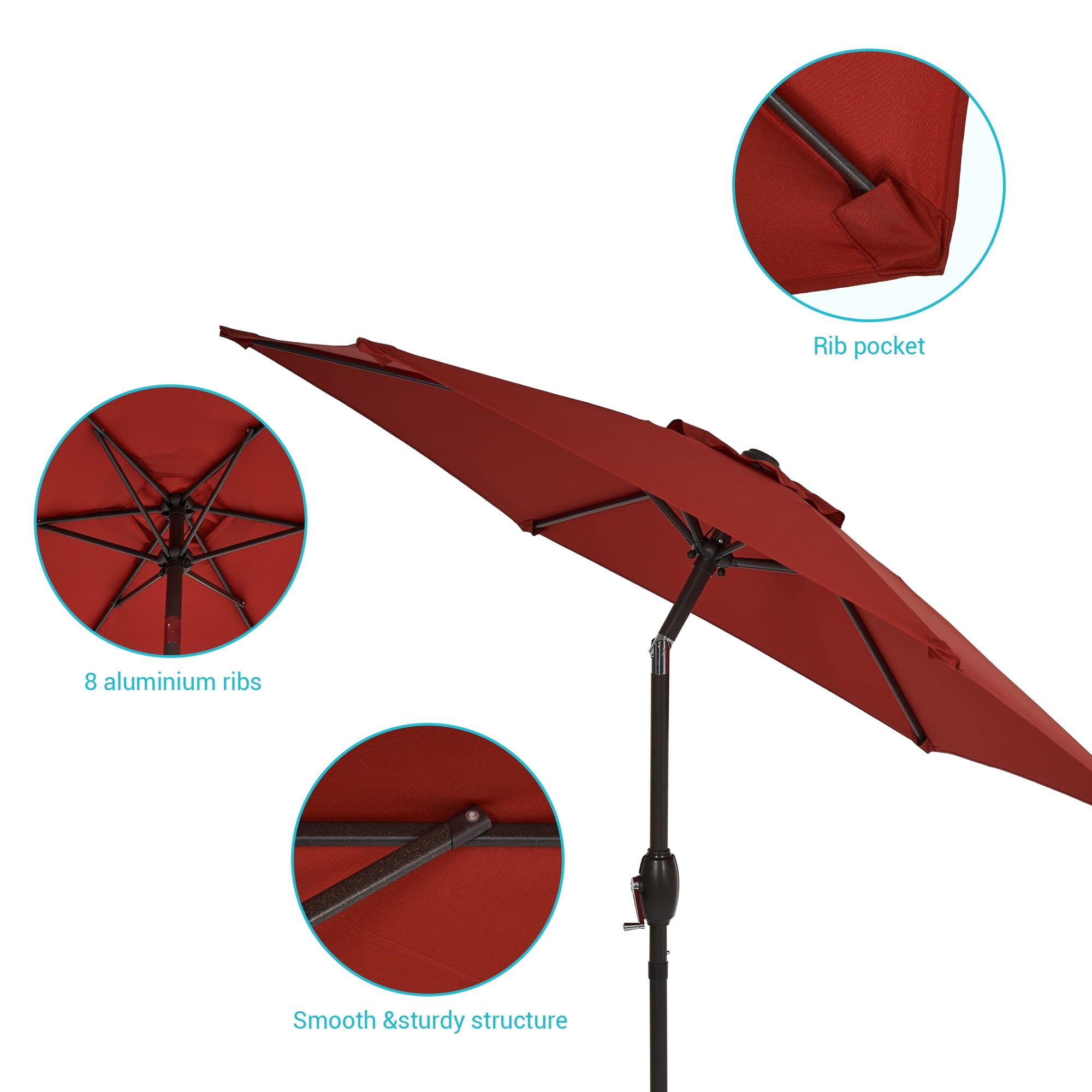 CHYVARY 7.5 FT Outdoor Patio Shade Table Market Umbrella with Tilt Button for Deck, Garden and Pool, Chili Red