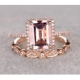 thumbnail image 2 of 1.50 carat emerald Cut Real Morganite Bridal Set with Moissanite Perfect Halo Bridal Set on with 18k Gold Plating, 2 of 3