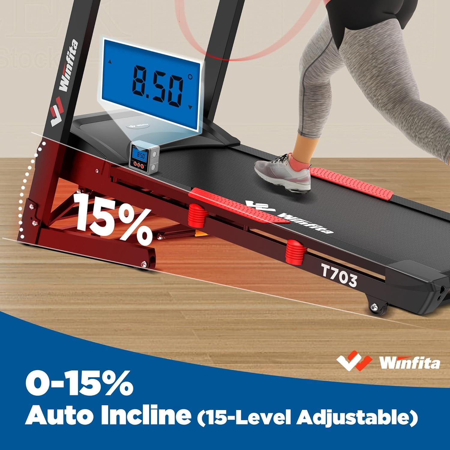 Winfita Treadmill with 15% Auto Incline, 300lbs Capacity, 4.0HP Foldable Treadmill for Home with Bluetooth, 10MPH Speed, APP, 64 Preset Programs & 3 Modes, Portable Self-Standing Electric Treadmill