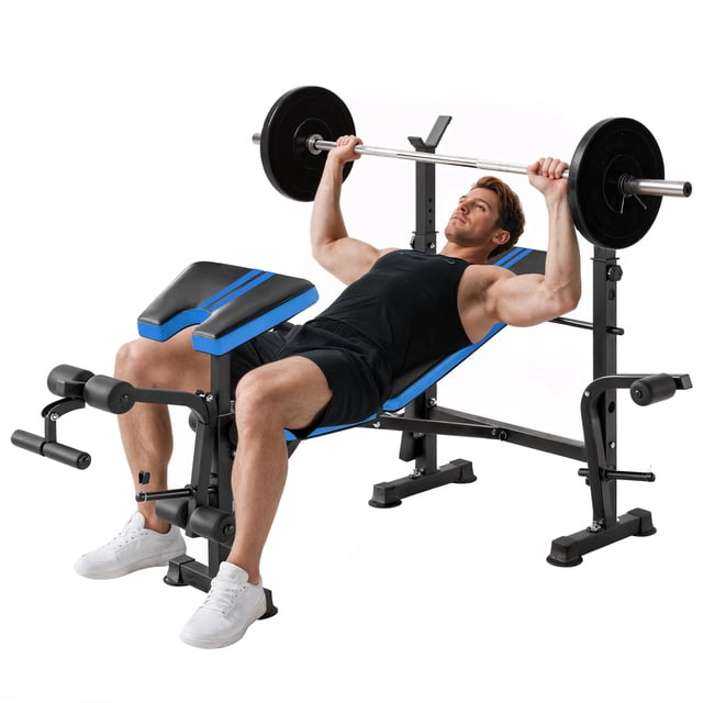 Soozier Adjustable Weight Bench with Leg Extension, Home Gym Bench, Blue