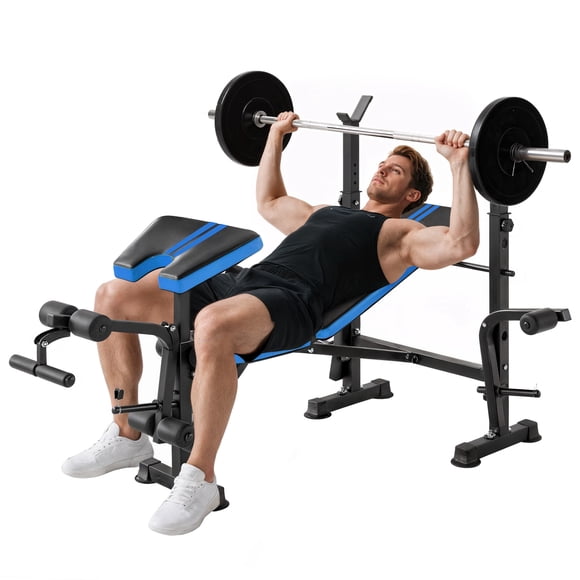 Soozier Adjustable Weight Bench with Leg Extension, Home Gym Bench, Blue
