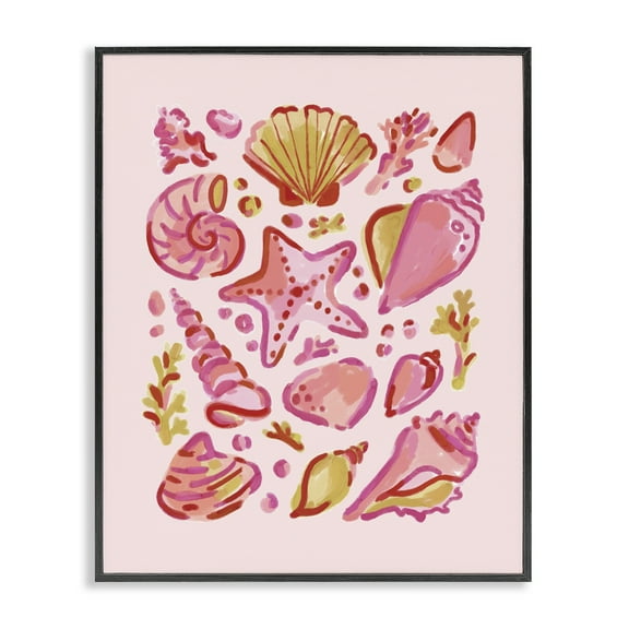 Stupell Industries Pink Sea Life Collection Nautical & Beach Painting Black Framed Art Print Wall Art, 11 x 14