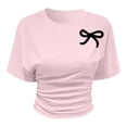 thumbnail image 3 of Tiijoy Girls Ruched Tee Bow Print Short Sleeve Crewneck T Shirt Summer Top, Sizes 3-14, 3 of 3