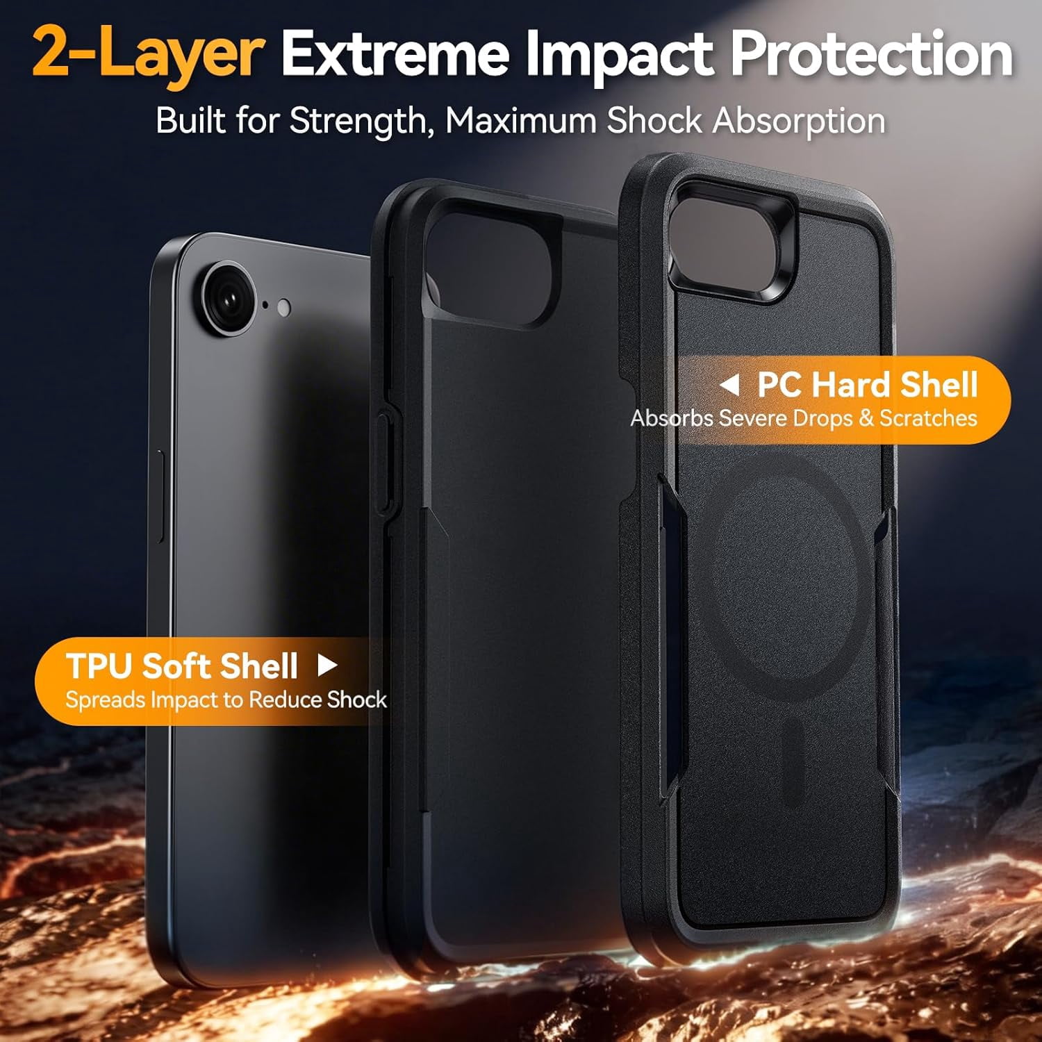 Protective Case for iPhone 17e [with Screen Protector], Heavy Duty Shockproof & 2-Layer Military-Grade Protection Phone Cover [Fit for MagSafe Accessories], for iPhone 17 e 6.1", Black