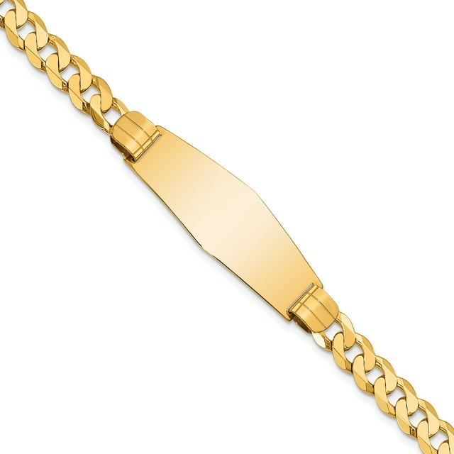 14k Yellow Gold Curb Link Soft Name Bar Identification Id Bracelet