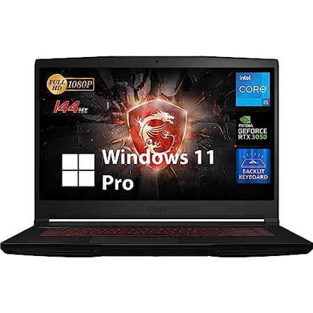 MSI GF63 Thin Gaming Laptop, 15.6" FHD 144Hz, Intel 6-Core i5-11400H, NVIDIA GeForce RTX 3050, 16GB DDR4, 512GB PCIe SSD, Backlit Keyboard with Anti-Ghosting, WiFi 6, RJ45 LAN, Windows 11 Pro, MarsPC