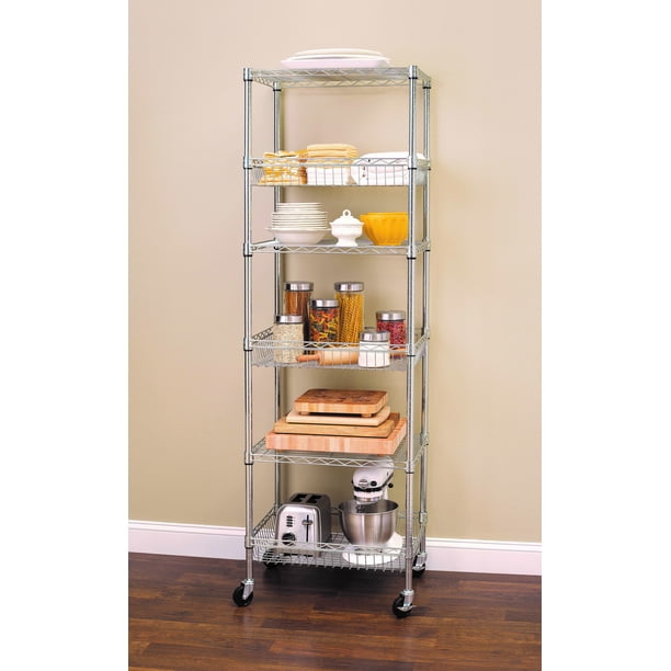 HSS 18"Dx24"Wx75"H, 6 Tier Wire Shelving Tower Rack with Casters