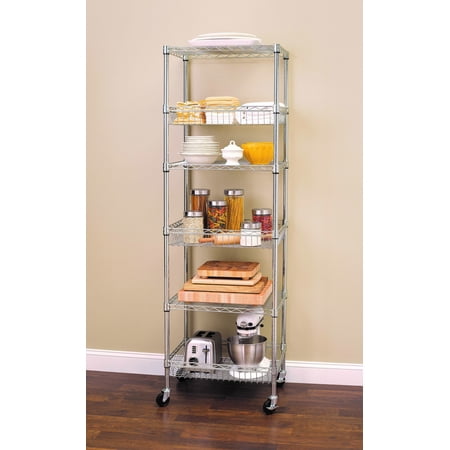 HSS 18"Dx24"Wx75"H, 6 Tier Wire Shelving Tower Rack with Casters, Chrome