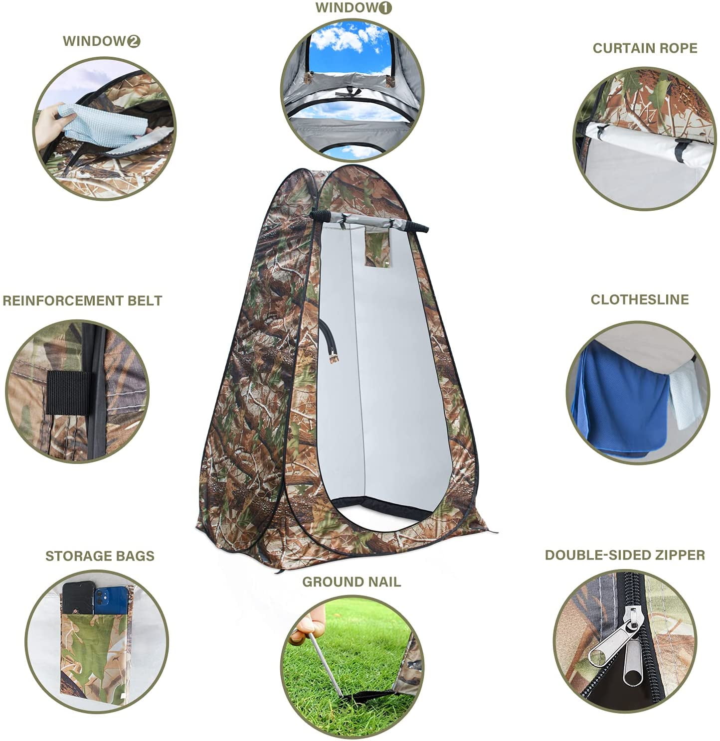 GVDV Pop Up Privacy Tent Portable Shower Tent with Mat for Outdoor Beach Fishing Hiking Travel for Camping Instant Camp Toilet Bathroom Changing Dressing Room Shelter, Extra-Tall, UPF 50+