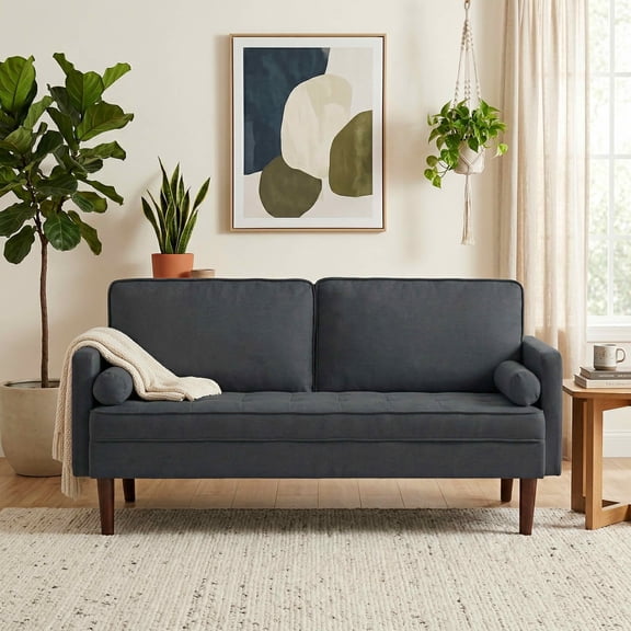 MAYEERTY 65" Modern Loveseat Sofa, 2-Seater Couch with Removable Back Cushion, Solid Wood Frame & 2 Bolster Pillows