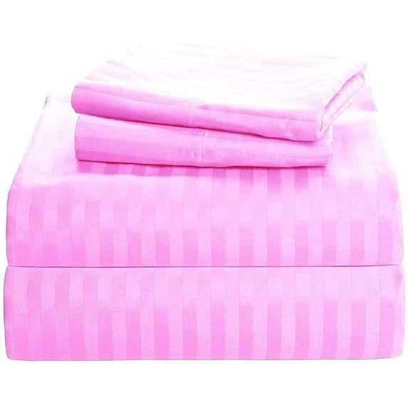 800 Thread Count 100% Egyptian Cotton 3-Piece Fitted Sheet ( 1 Fitted Sheet + 2 Pillow Covers) 27 Inches Deep Pocket Size Twin Color Pink Stripe