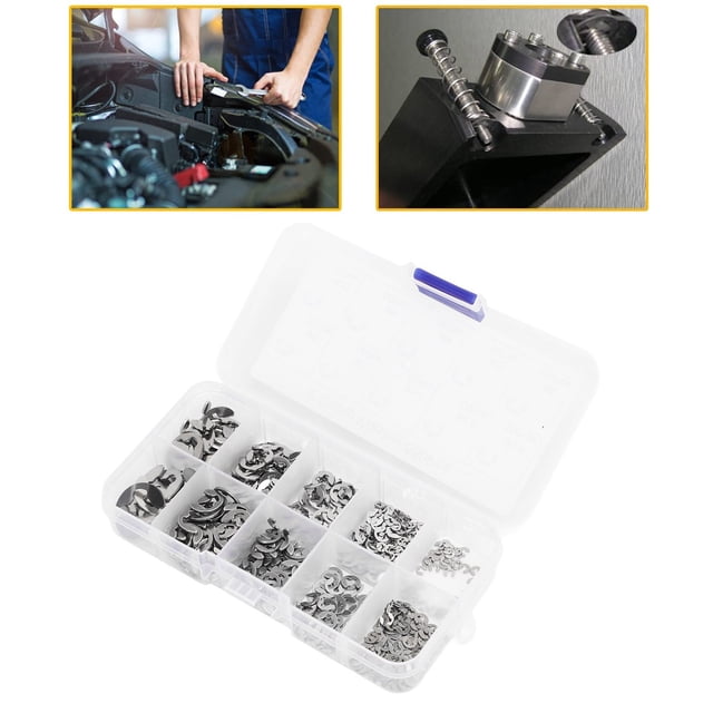 Rondelle Circlip E, Rondelle de Retenue Circlip E Type Robuste 580 Pcs avec Boîte de Rangement pour Cylindres Noir, Argent