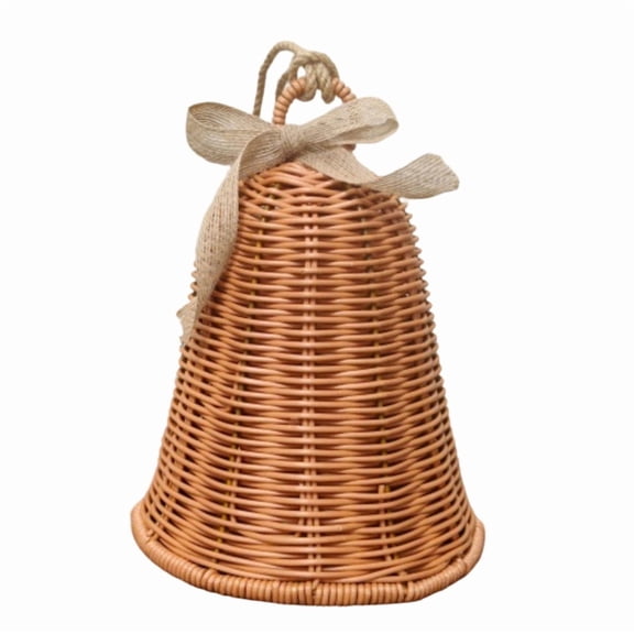 Handwoven Rattan Bell Christmas Decoration with Burlap Bow, Wicker Holiday Bell Ornament Rustic Farmhouse Tabletop Decor for Mantel Shelf Entryway Winter Home Display-10"