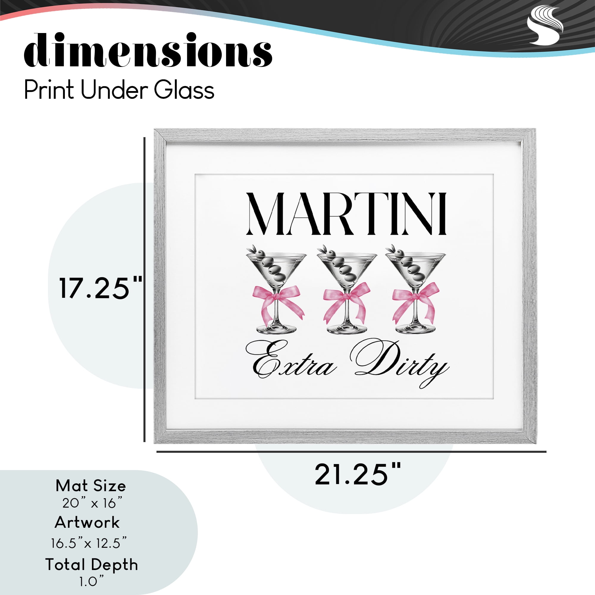 Stupell Industries Pink Ribbon Martini Trio Gray Framed Print Under Glass, design by Lettered and Lined