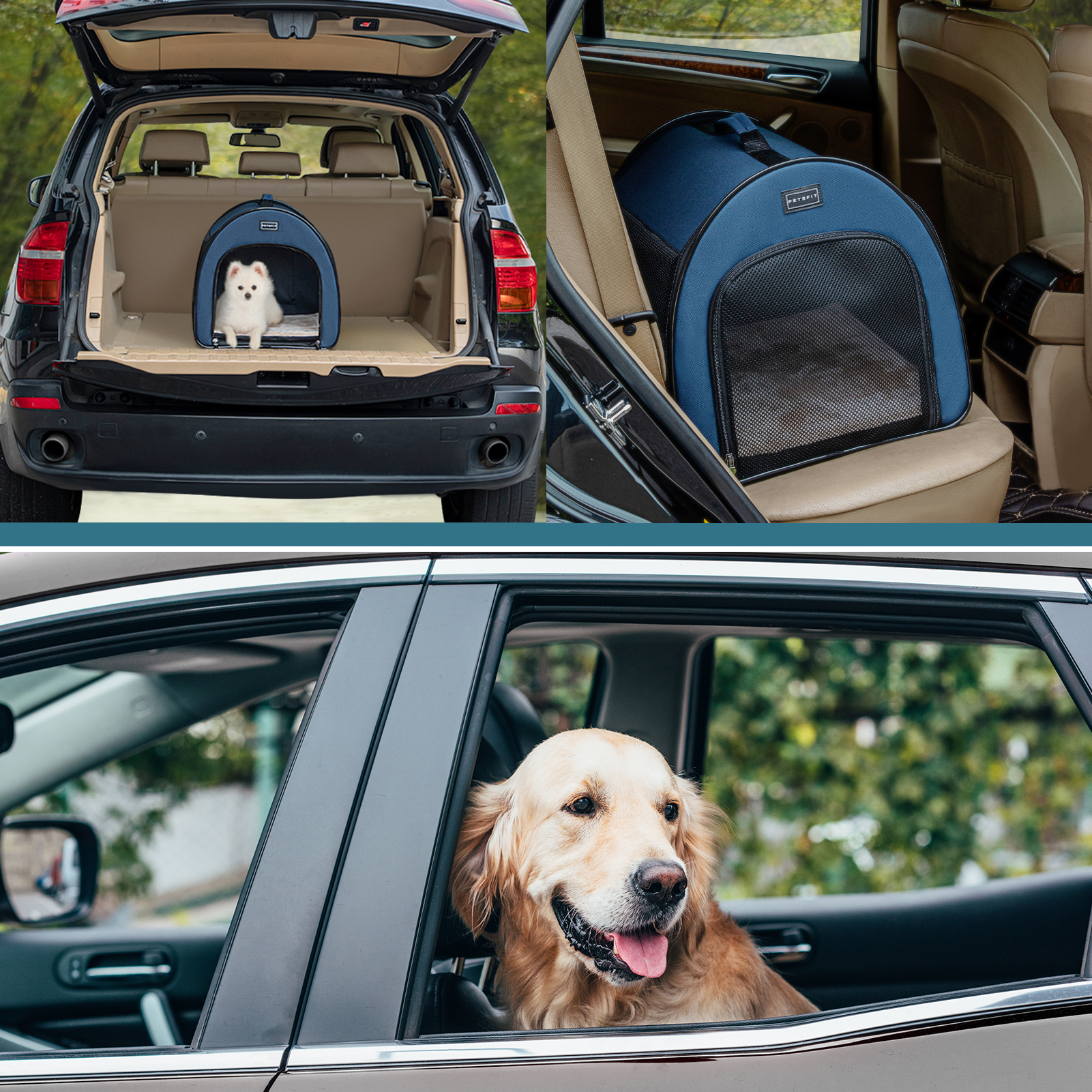 PETSFIT Soft Sided Dog Crate, Travel Dog Crate - 19 Inch Lightweight, Roomy, Easy to Set Up, Portable Pop Up Dog Carrier with Thick Mat, Sturdy Portable Dog Crate，Navy Blue，Small