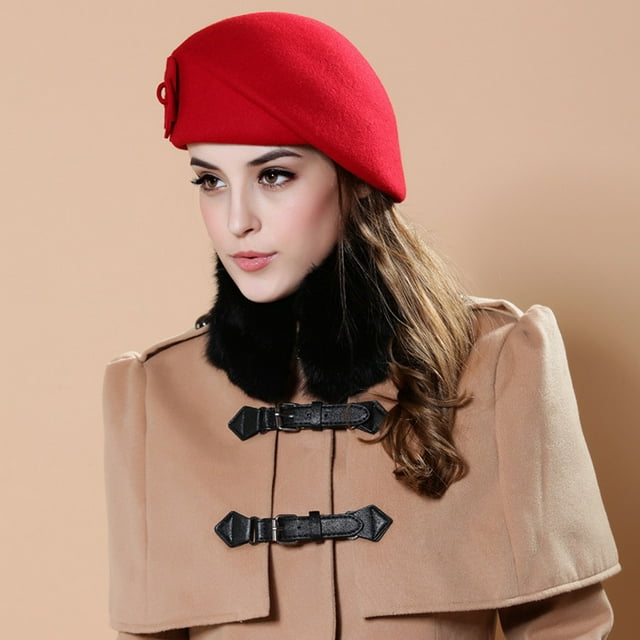 FITORON Women Berets Hat Wool Elegant Beret Beanie Warm Pillbox Hat
