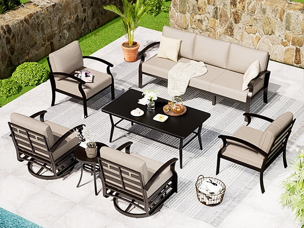 ALAULM Outdoor Modern Black Rectangular Coffee Table - Sturdy Design for Patio, poolside & porch