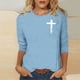 thumbnail image 2 of Mujeres Tres Cuartos de Manga Tops Moda Impresa Suelta Casual Cuello Redondo Suéter Blusa con Mangas 3/4, Mezcla de Poliéster para el Uso Diario de Verano, 2 of 5