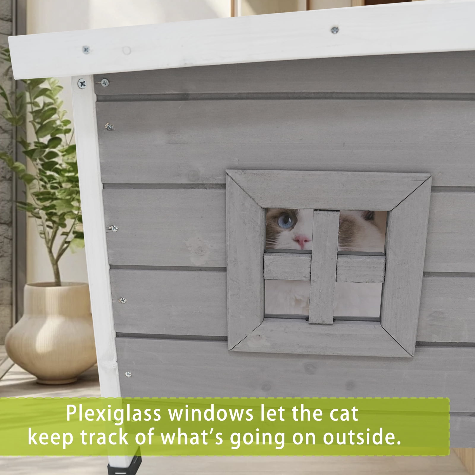 Weatherproof Wooden Cat House - Indoor Outdoor Shelter for Cats, Rabbits, Small Dogs with Asphalt Roof