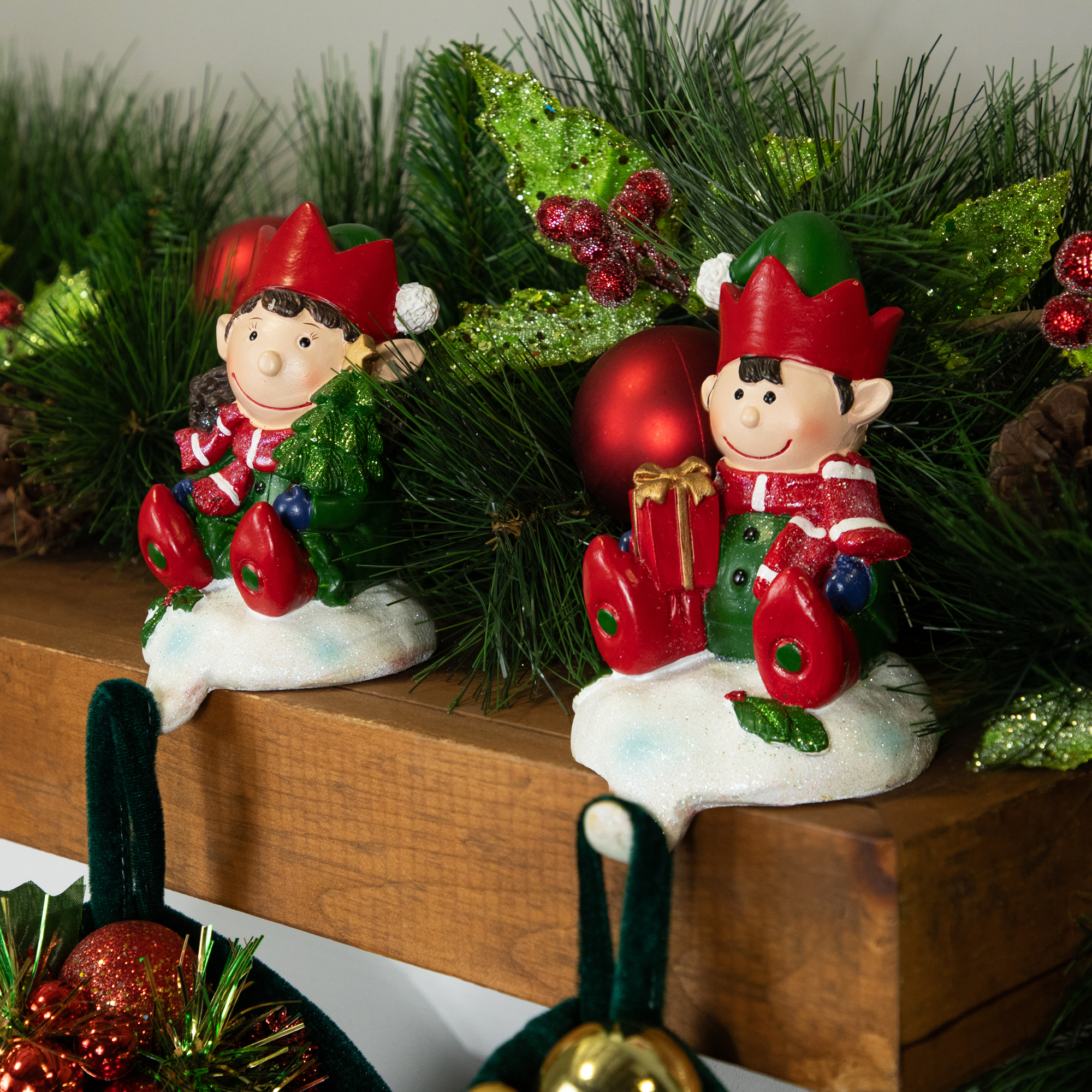 Northlight Festive Elves Christmas Stocking Holders - 5" - Set of 2