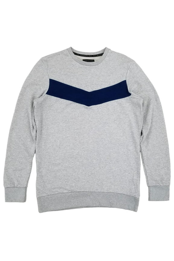 Mens Big & Tall Gray & Blue French Terry Crew Sweatshirt LT