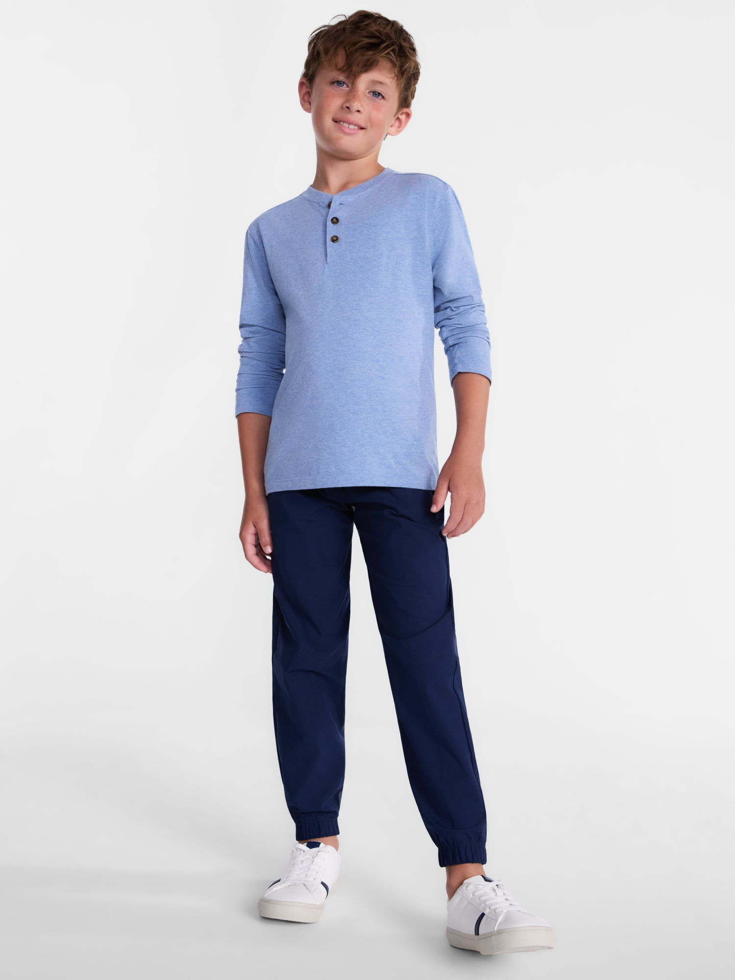 Wonder Nation Boys Henley Shirt with Long Sleeves, Sizes 4-18